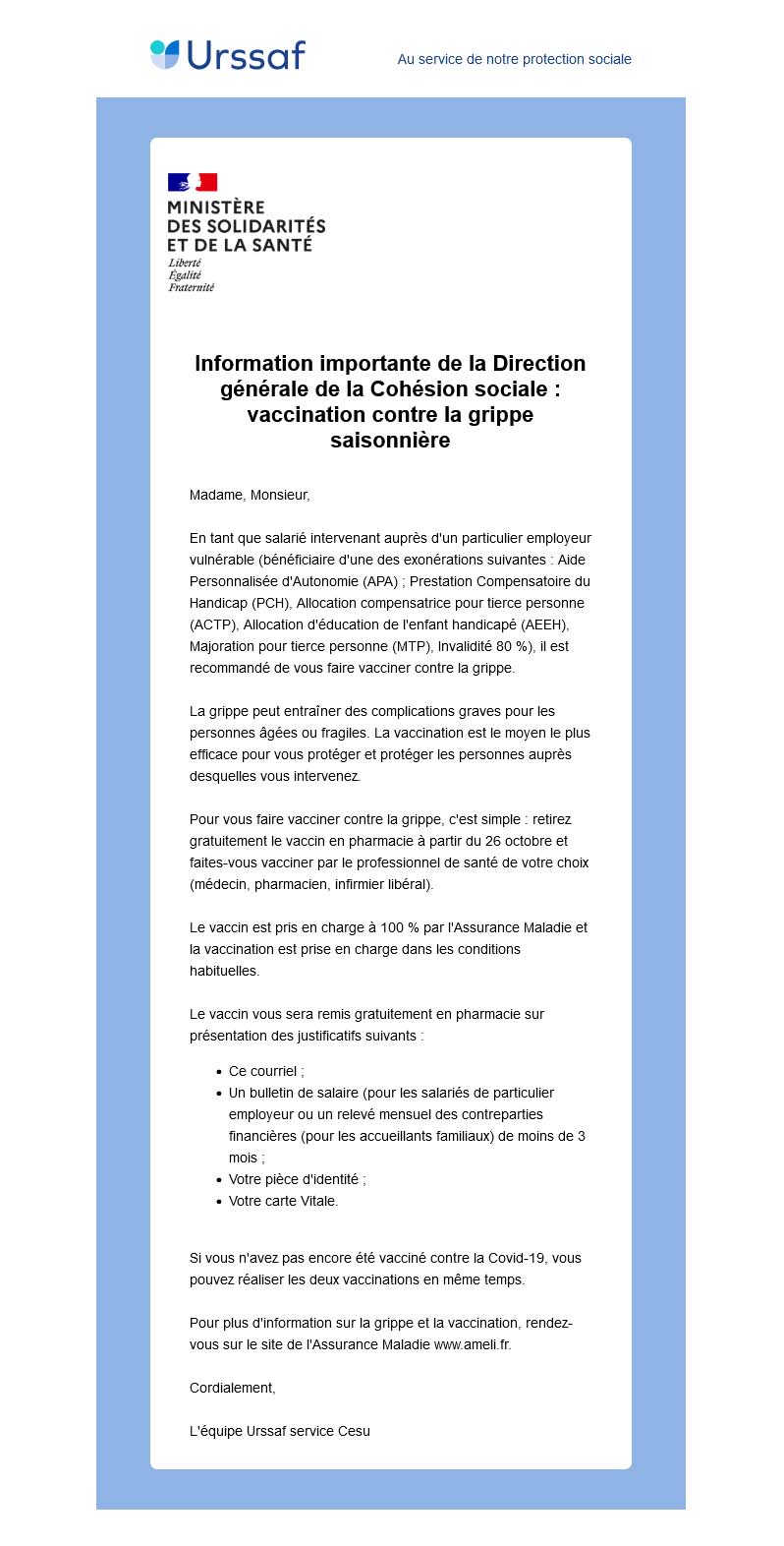 vaccination contre la grippe saisonniere